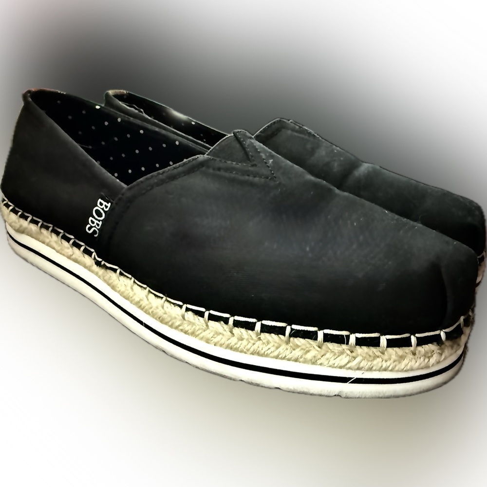 BOBS From Skechers Womens 9.5 Black Espadrille Shoes, Memory Foam